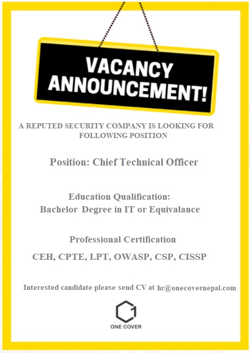 Chief Technical Officer Jobs in Nepal | Cyber Security Job in Nepal | One Cover Nepal