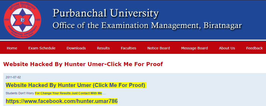 HackedPurbanchalUniversitywebsite